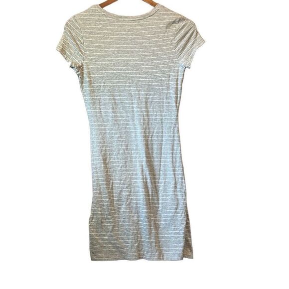 Gray Striped T-Shirt Dress Short Sleeve Casual Everyday Comfortable - Picture 6 of 6